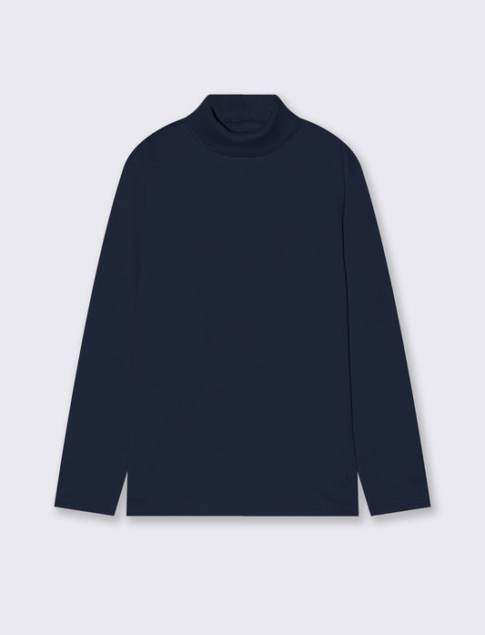 T-shirt collo alto in cotone interlock - Blu