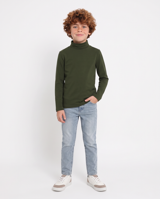 High-neck cotton interlock T-shirt - Green