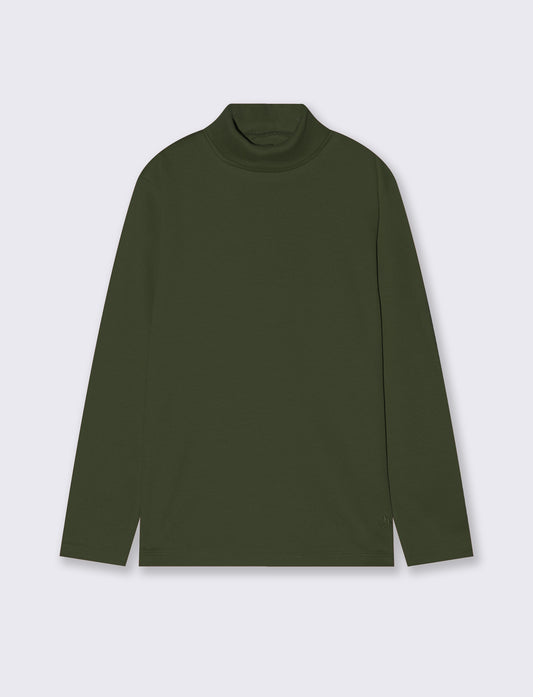 T-shirt collo alto in cotone interlock - Verde militare