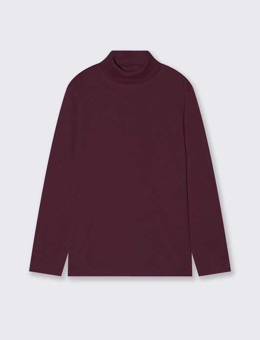 T-shirt collo alto in cotone interlock - Bordeaux