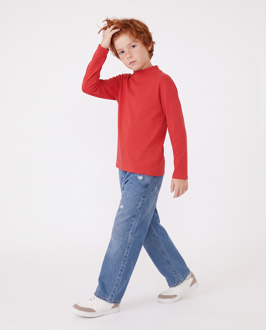Long Sleeve Cotton T-Shirt - Red