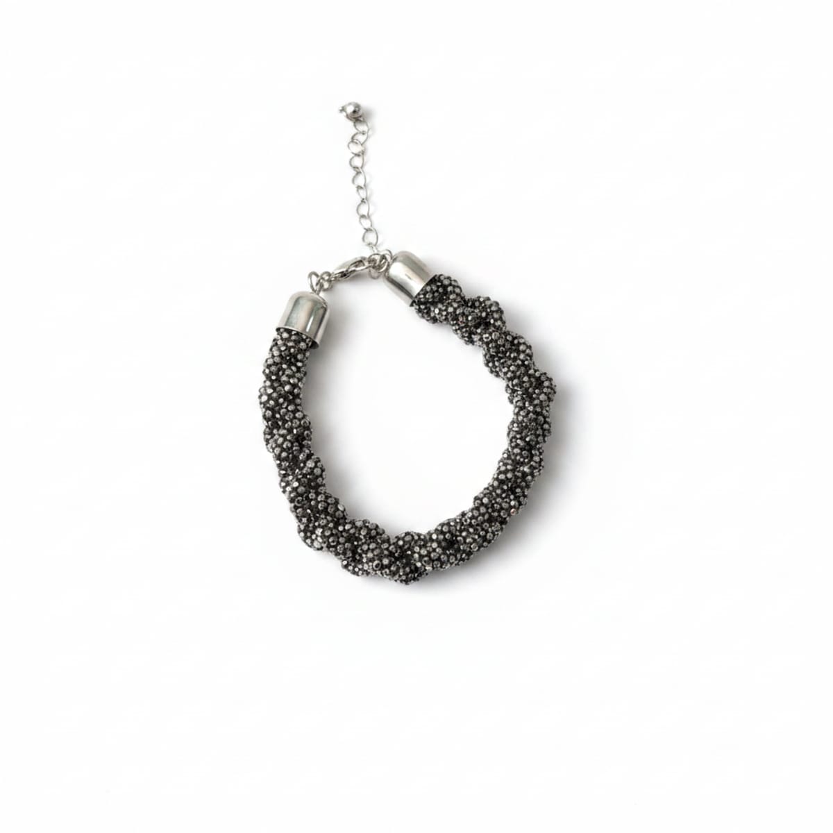 Bracciale tubolare con strass intrecciati - Nero