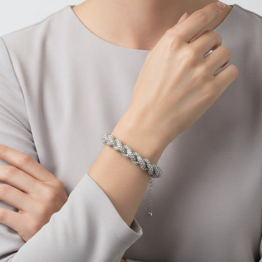 Bracciale tubolare con strass intrecciati - Trasparente