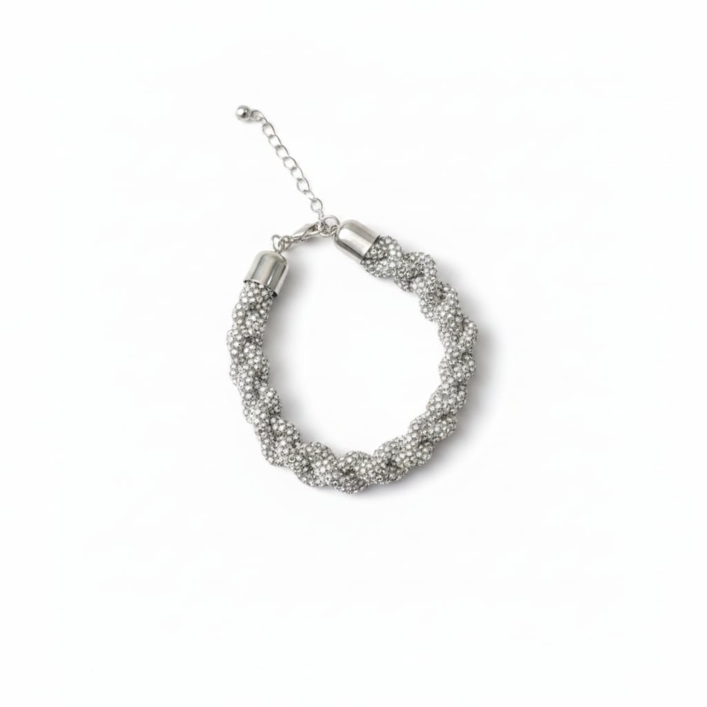 Bracciale tubolare con strass intrecciati - Trasparente