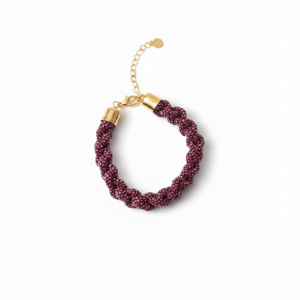 Tubular bracelet with intertwined rhinestones - Pink