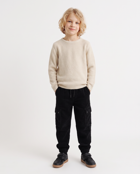 Winter corduroy cargo joggers - Black