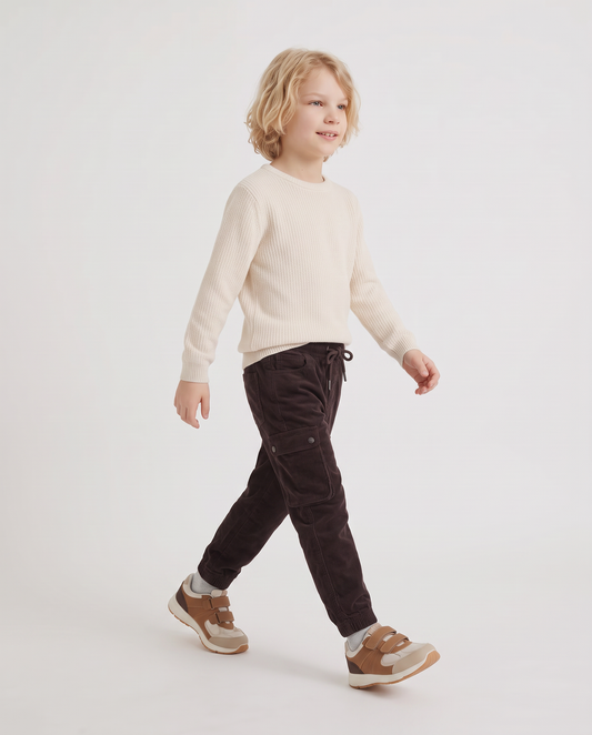 Winter corduroy cargo joggers - Brown