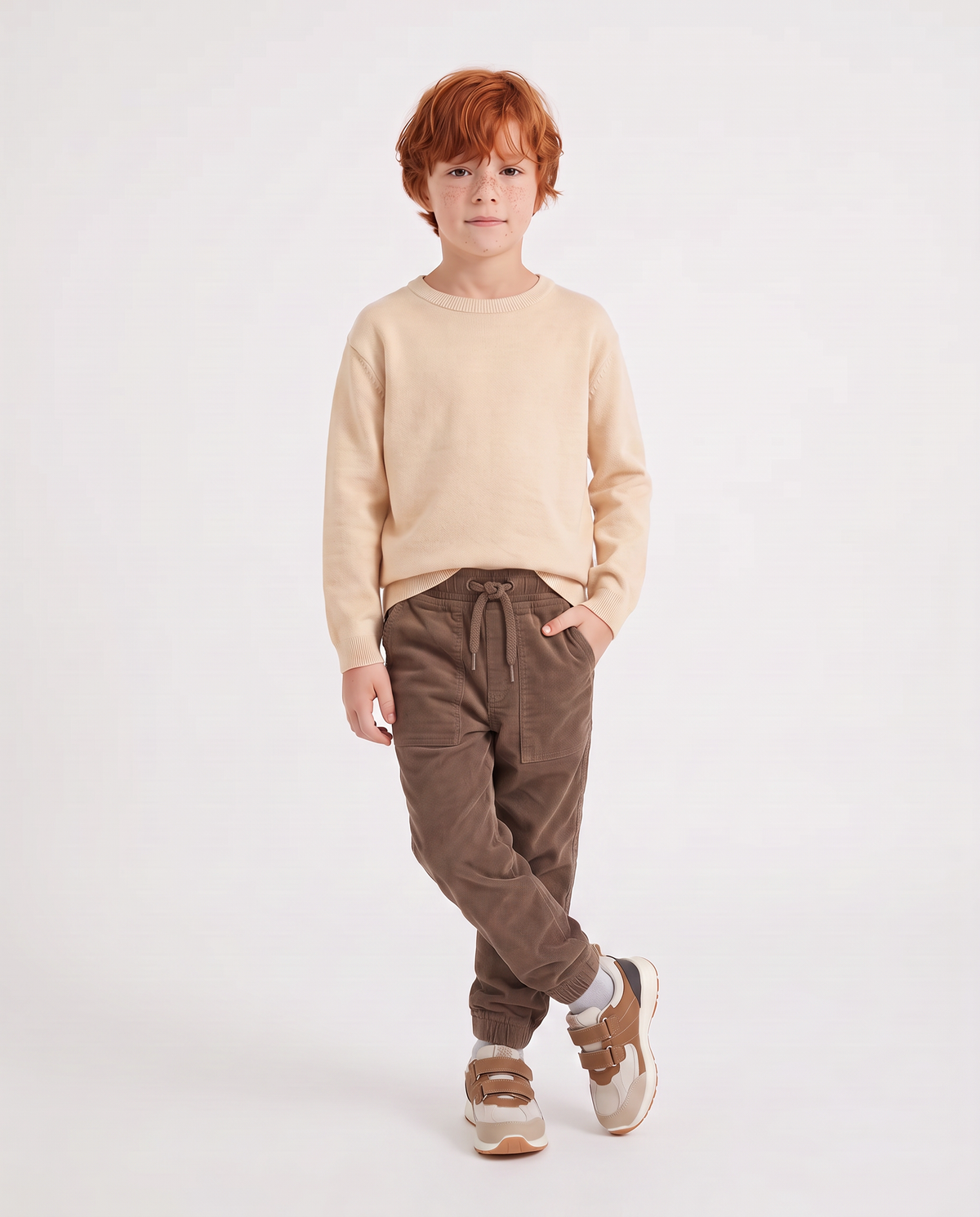 Corduroy joggers for winter - Brown