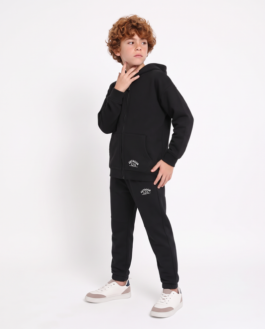 Hooded sweatshirt with zip and kangaroo pocket - Black