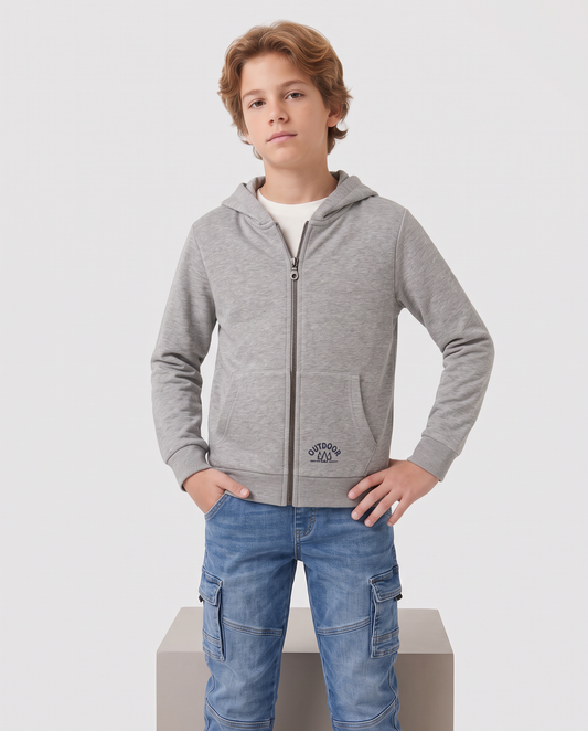 Hooded sweatshirt with zip and kangaroo pocket - Grey