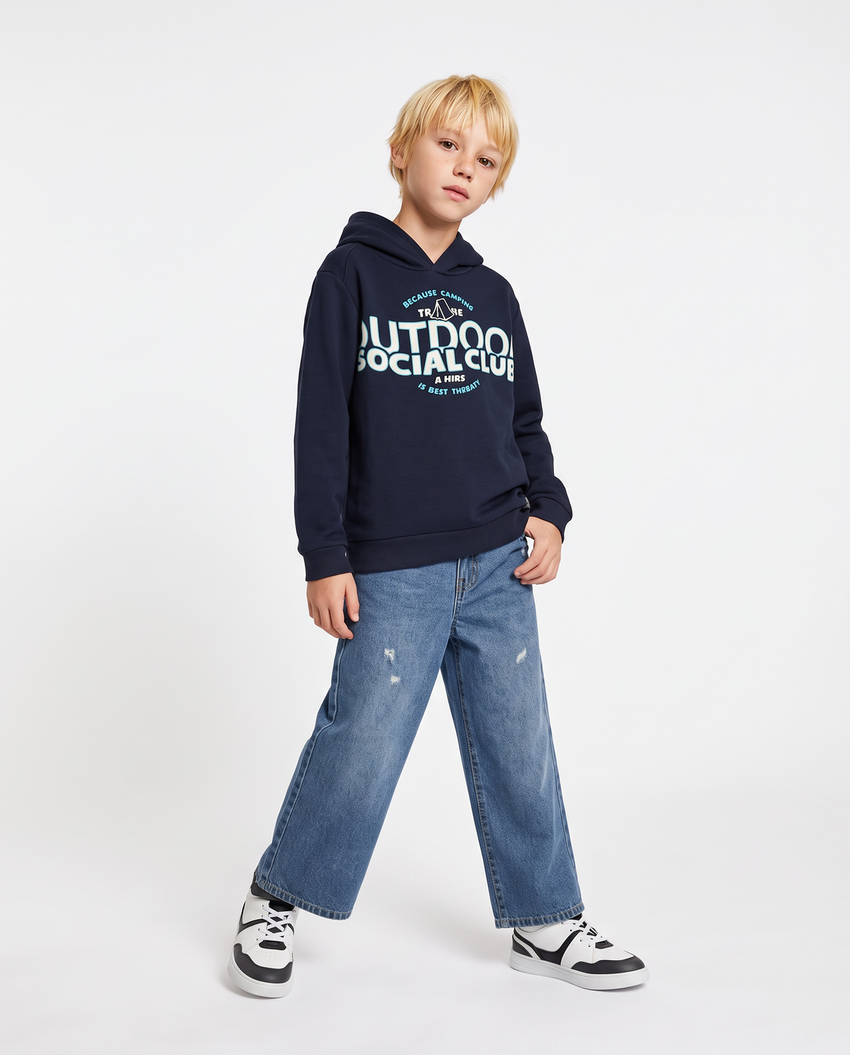 Hoodie with stylish maxi print - Blue