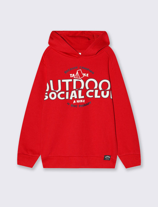 Felpa con cappuccio e maxi stampa stilosa - Rosso