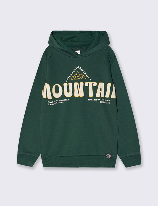 Felpa con cappuccio e maxi stampa stilosa - Verde abete
