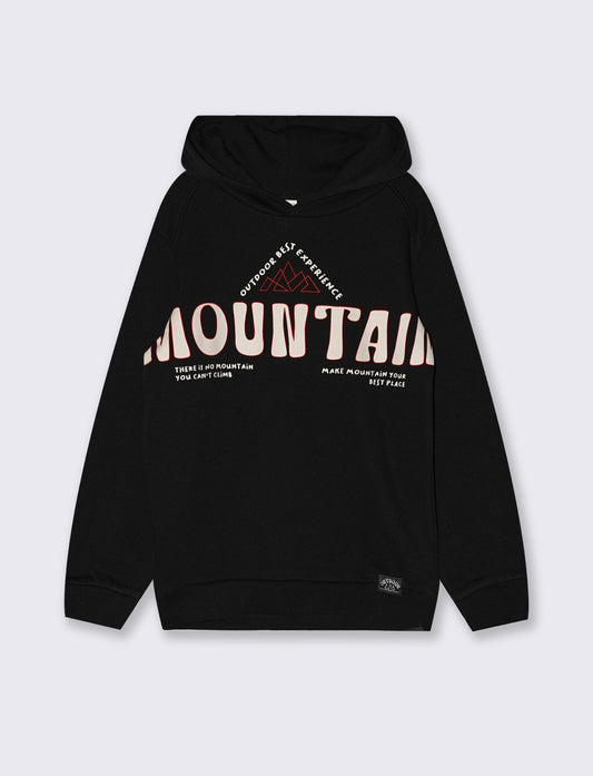Felpa con cappuccio e maxi stampa stilosa - Nero