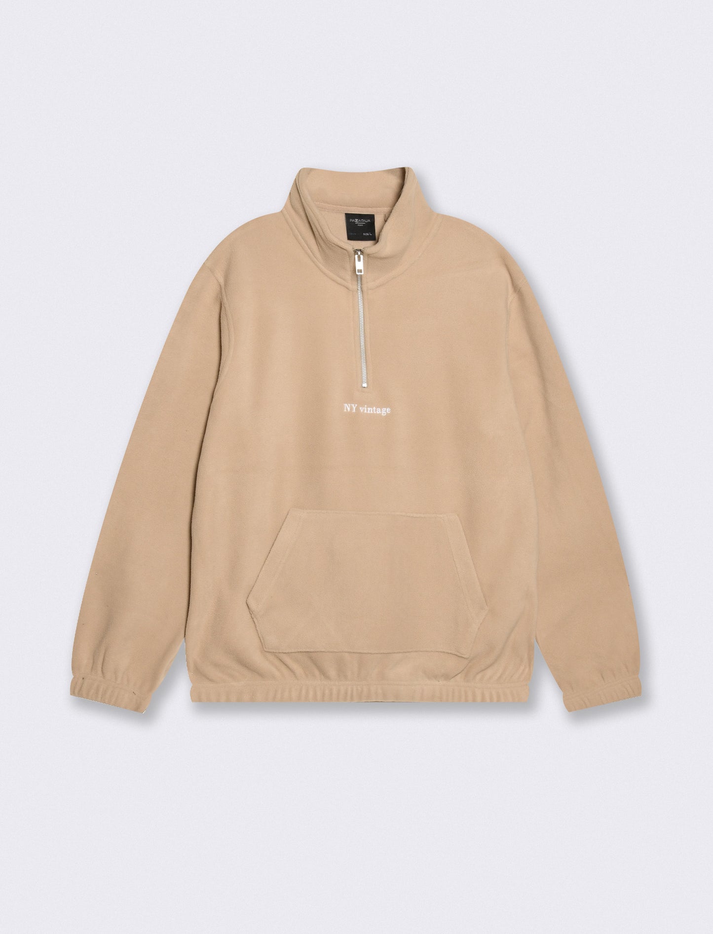 Felpa in pile collo alto con cerniera - Beige
