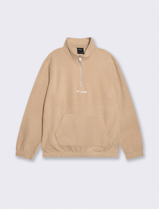 Felpa in pile collo alto con cerniera - Beige