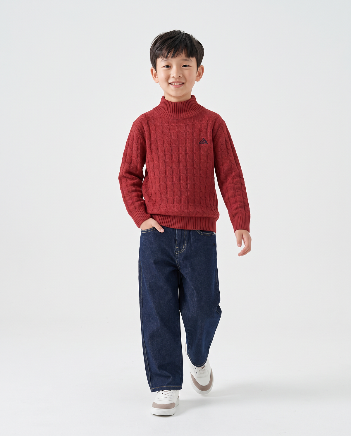 Maglia collo alto a treccia invernale - Rosso
