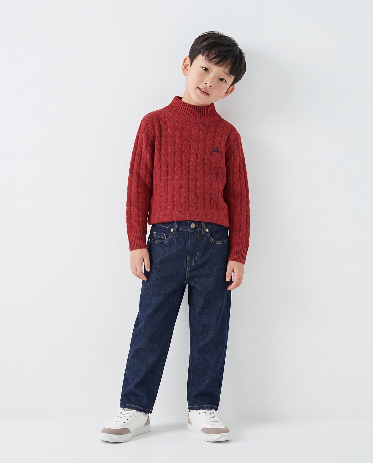 Maglia collo alto a treccia invernale - Rosso