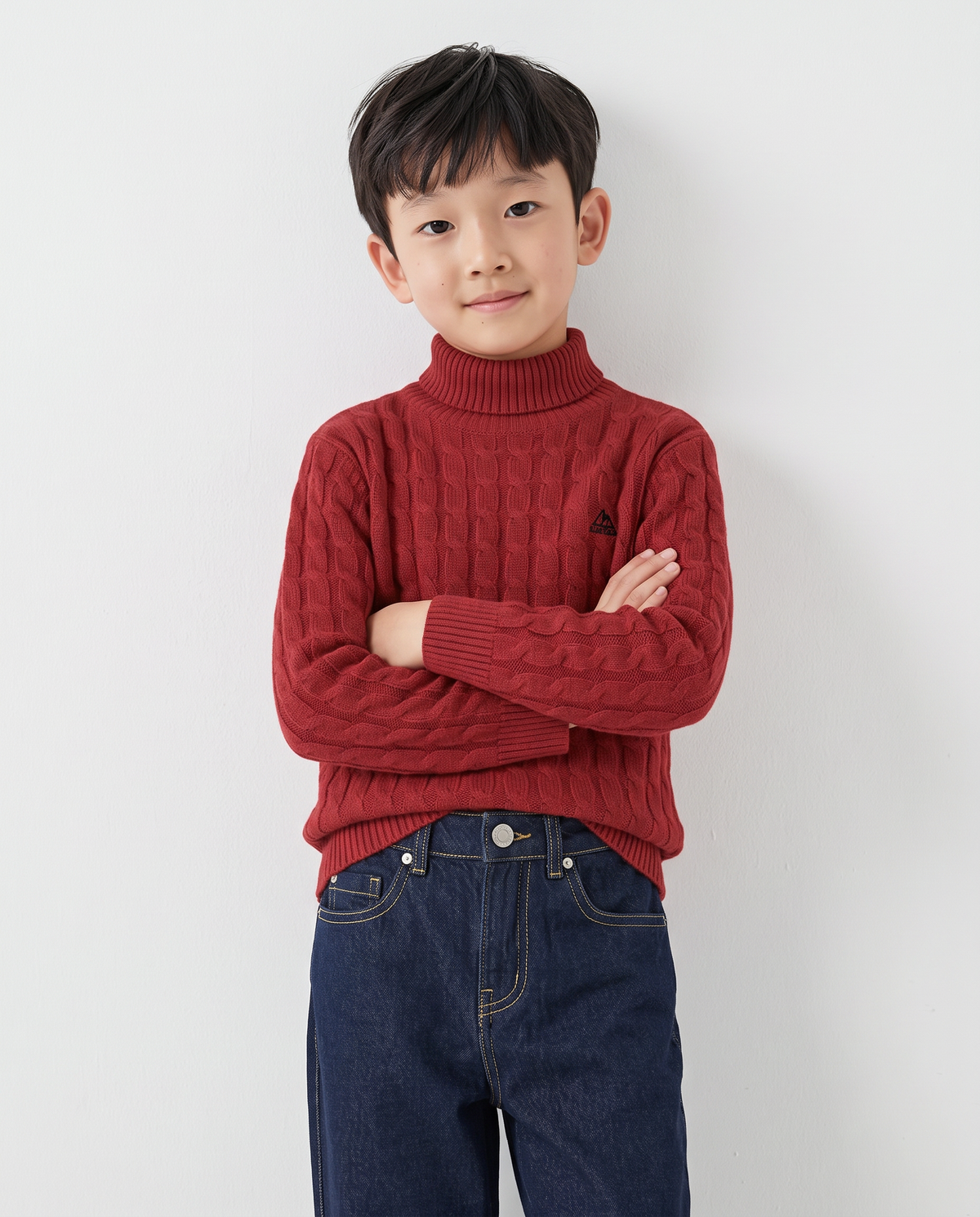 Maglia collo alto a treccia invernale - Rosso