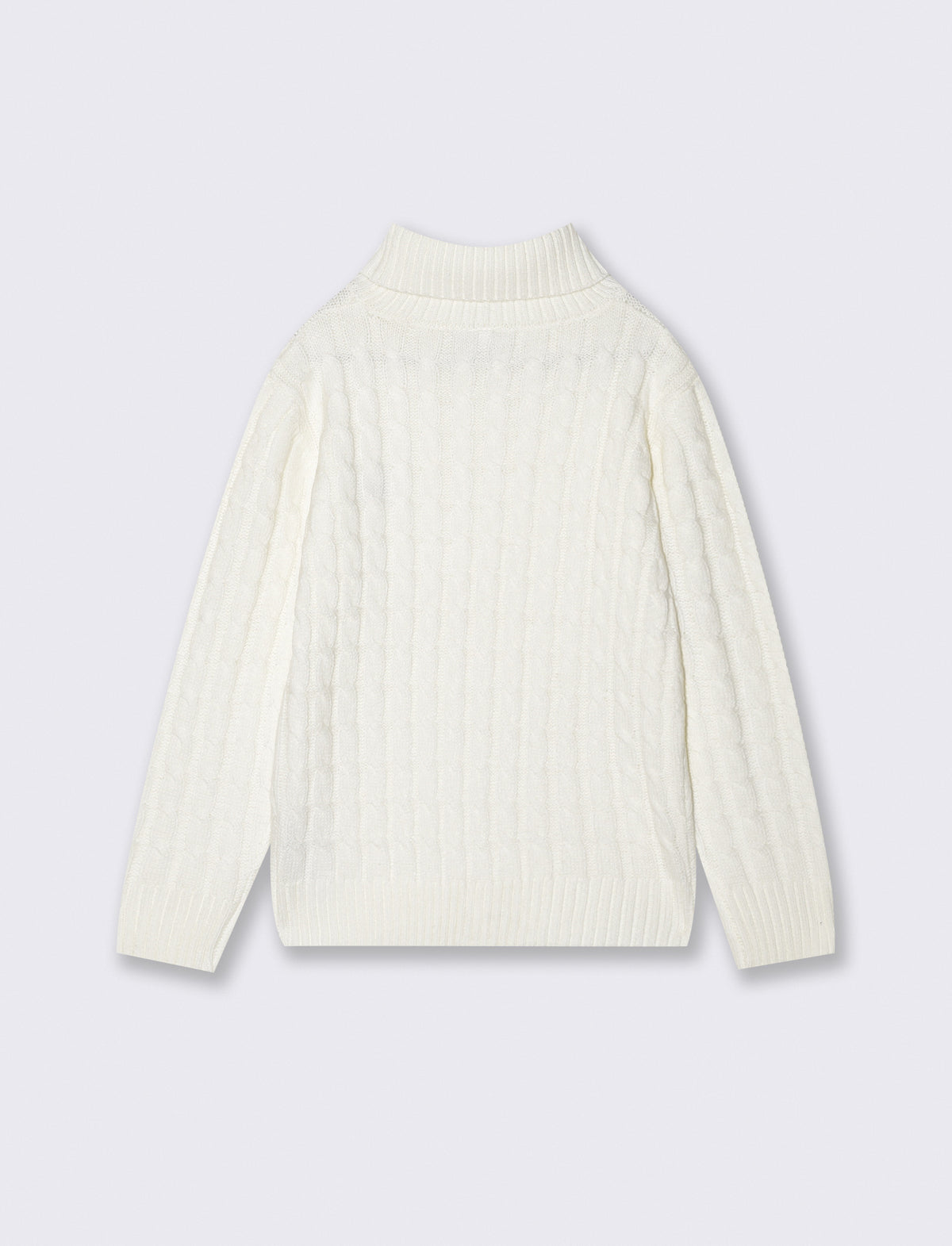High-neck braided winter sweater - White