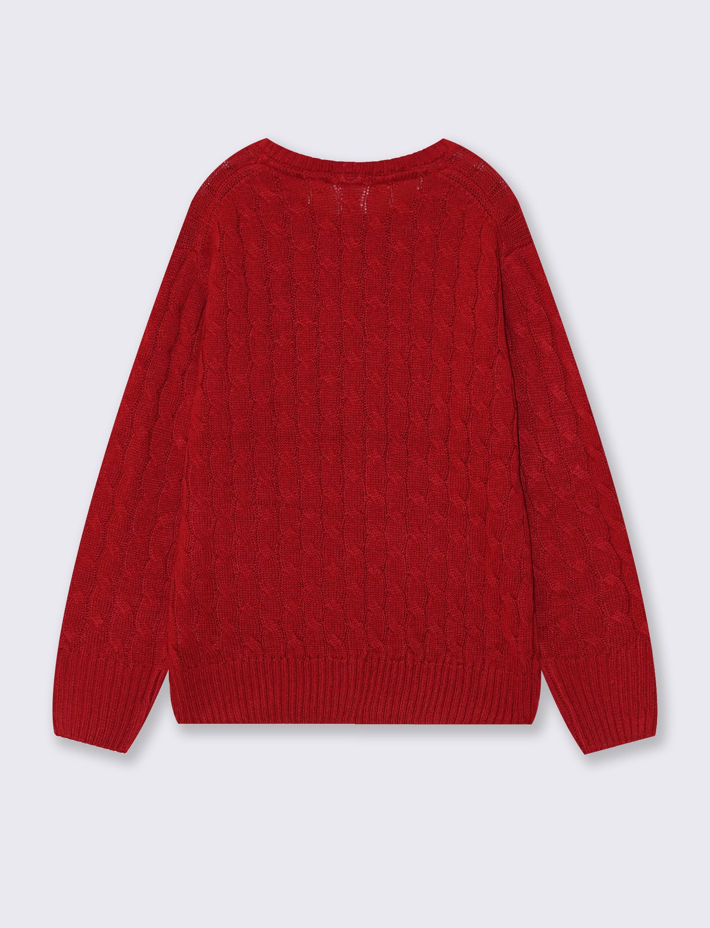 Maglia girocollo a treccia manica lunga - Rosso