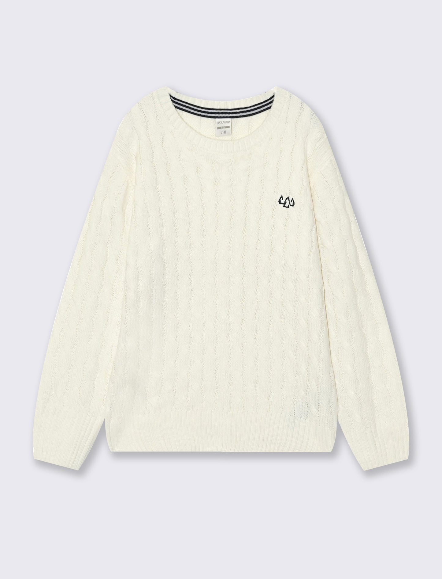Maglia girocollo a treccia manica lunga - Bianco latte