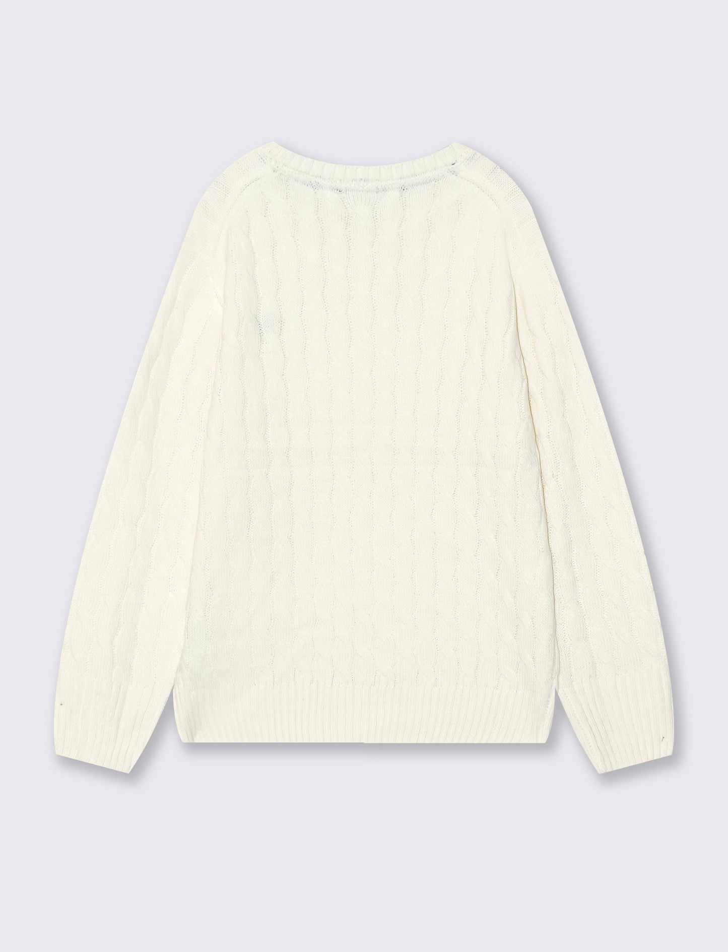 Maglia girocollo a treccia manica lunga - Bianco latte