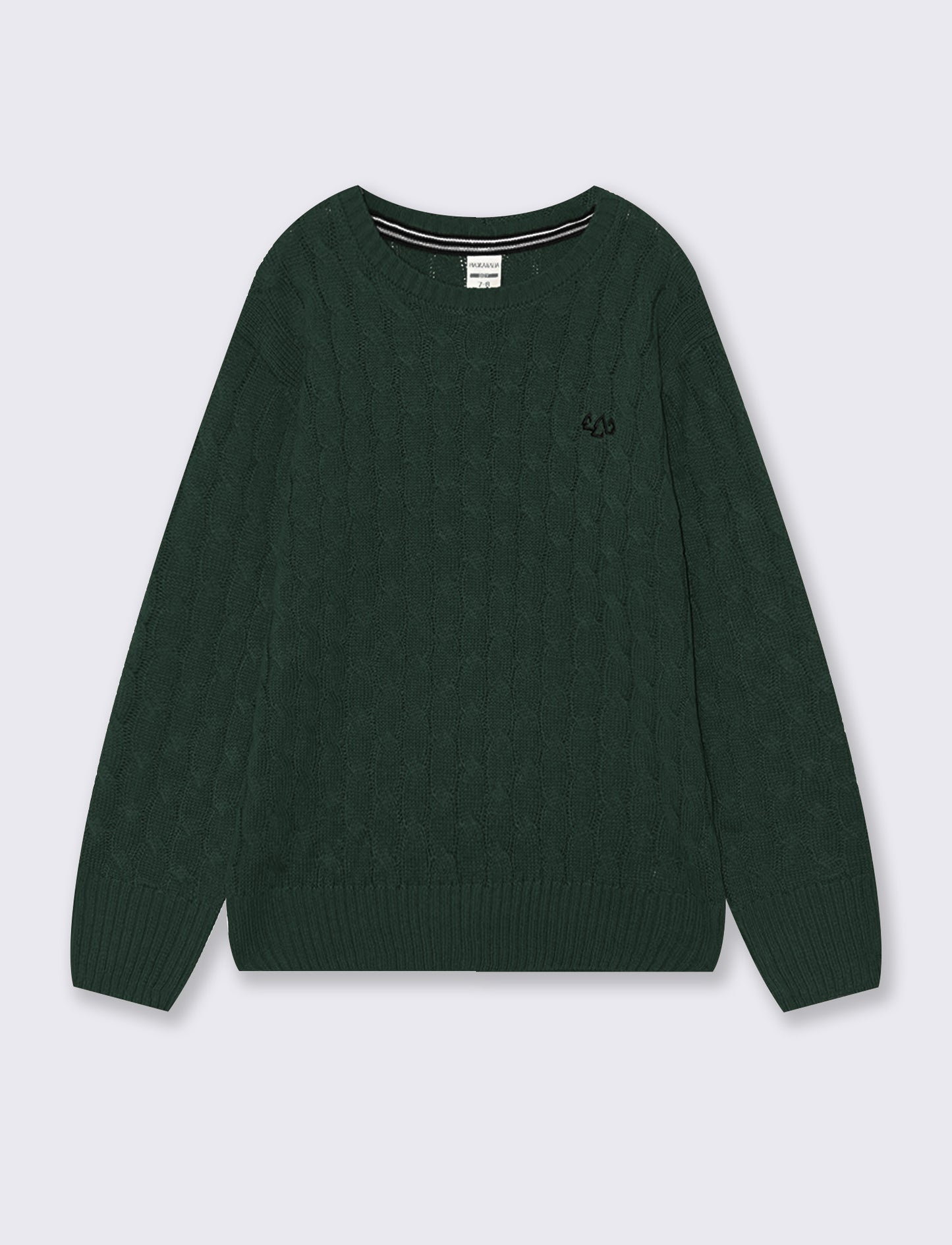 Maglia girocollo a treccia manica lunga - Verde abete