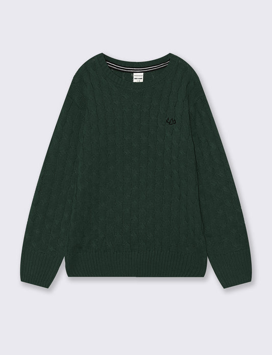 Braided crew neck long sleeve sweater - Green