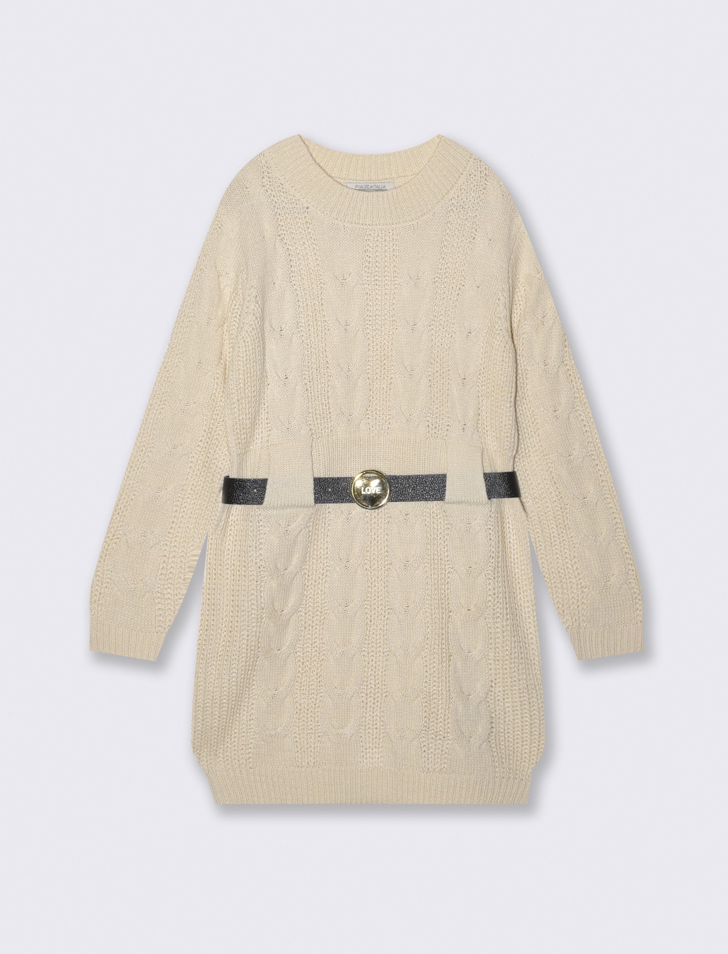 Abito in maglieria con cintura in vita - Beige