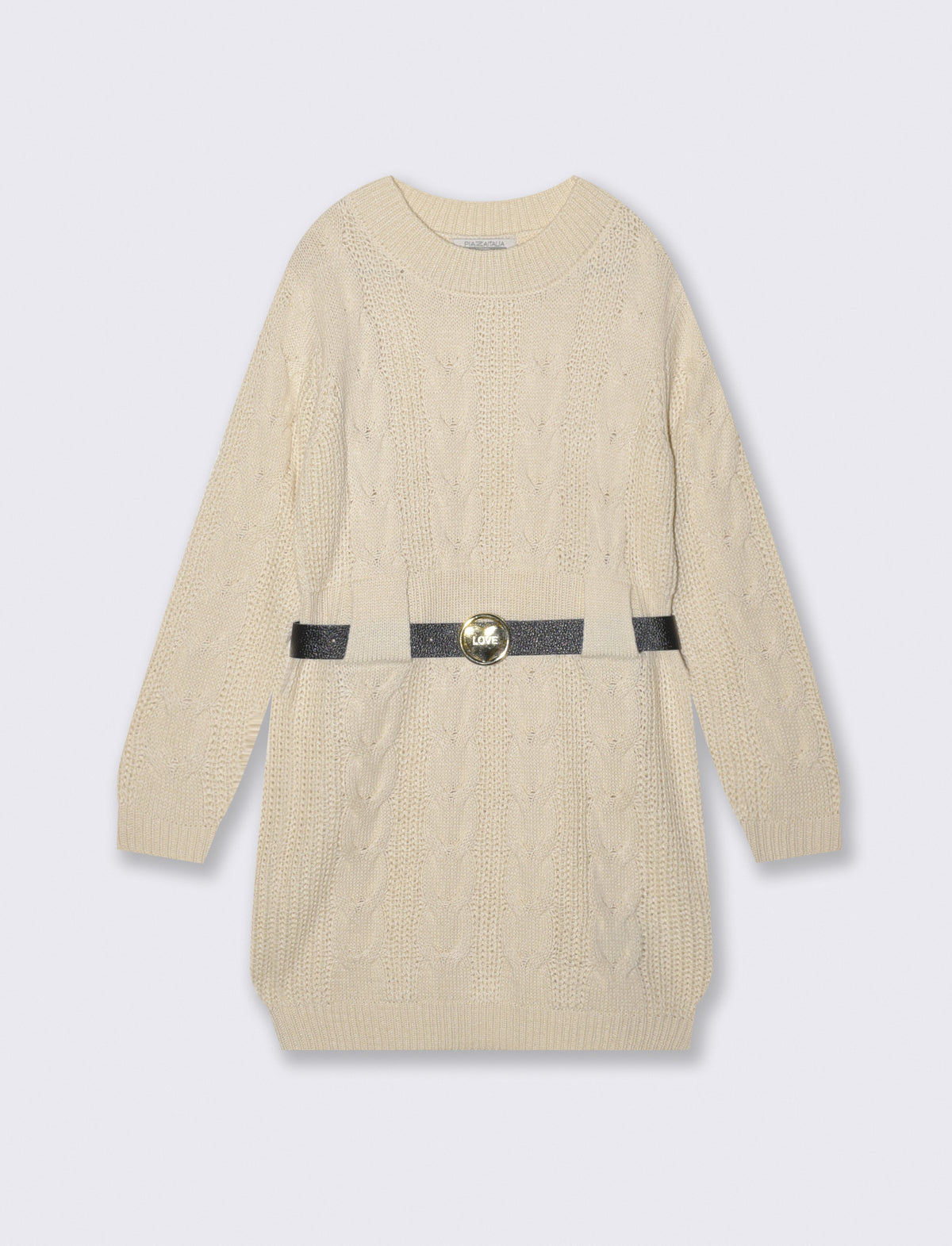 Knit dress with waist belt - Beige