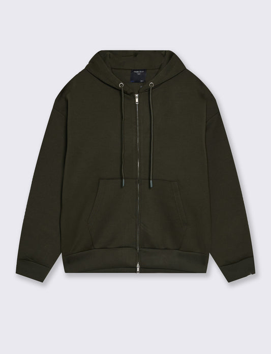 Technical hoodie with zipper - Green
