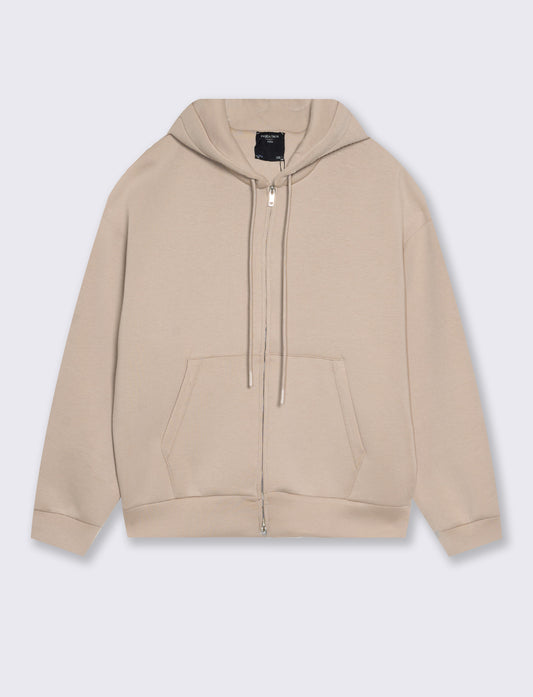 Technical hoodie with zipper - Beige