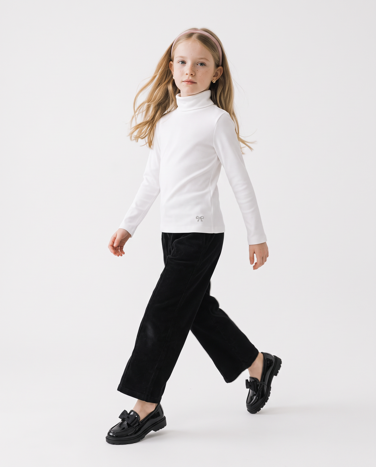 Pantaloni in velluto elastico gamba larga - Nero