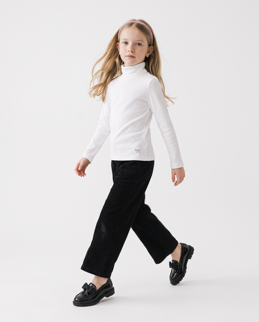 Pantaloni in velluto elastico gamba larga - Nero