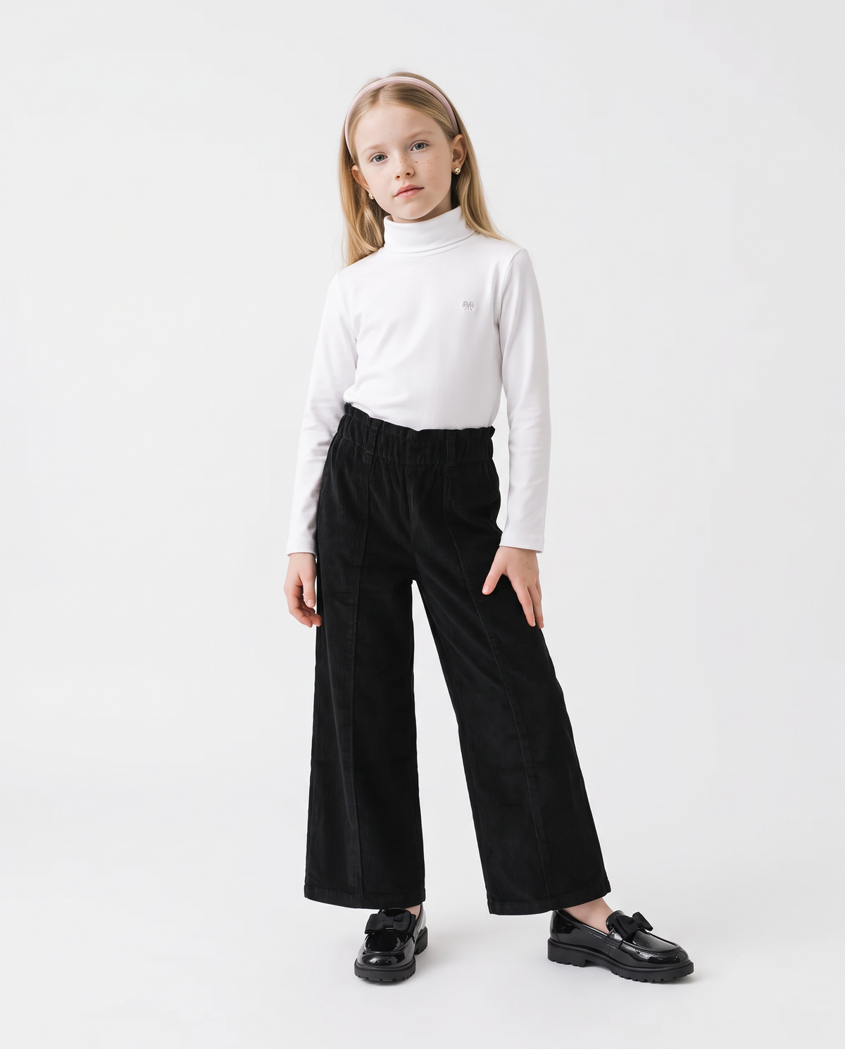 Pantaloni in velluto elastico gamba larga - Nero