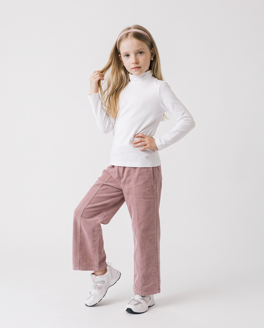 Pantaloni in velluto elastico gamba larga - Rosa