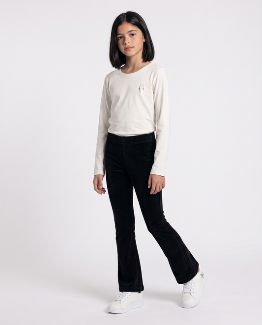Leggings a zampa in velluto elastico - Nero
