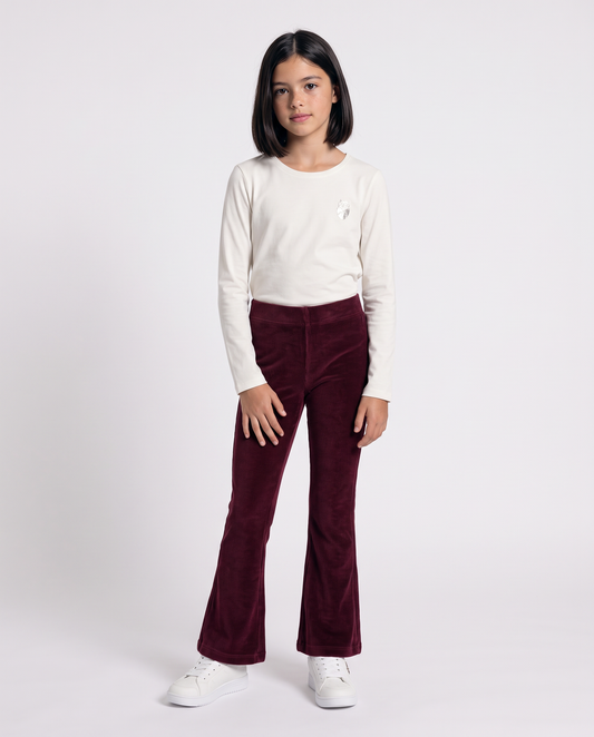 Leggings a zampa in velluto elastico - Bordeaux