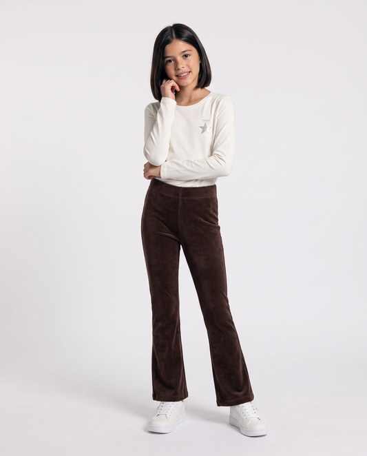 Leggings a zampa in velluto elastico - Marrone cioccolato