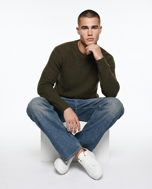 Maglia girocollo jacquard in ciniglia - Moro