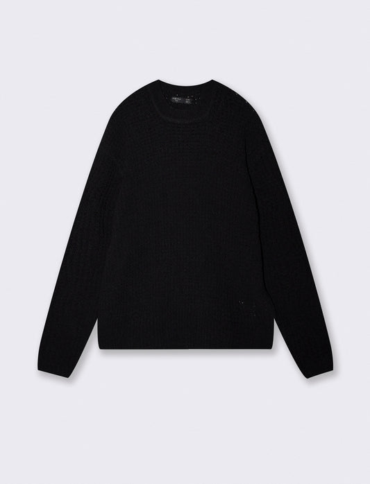 Maglia girocollo jacquard in ciniglia - Nero
