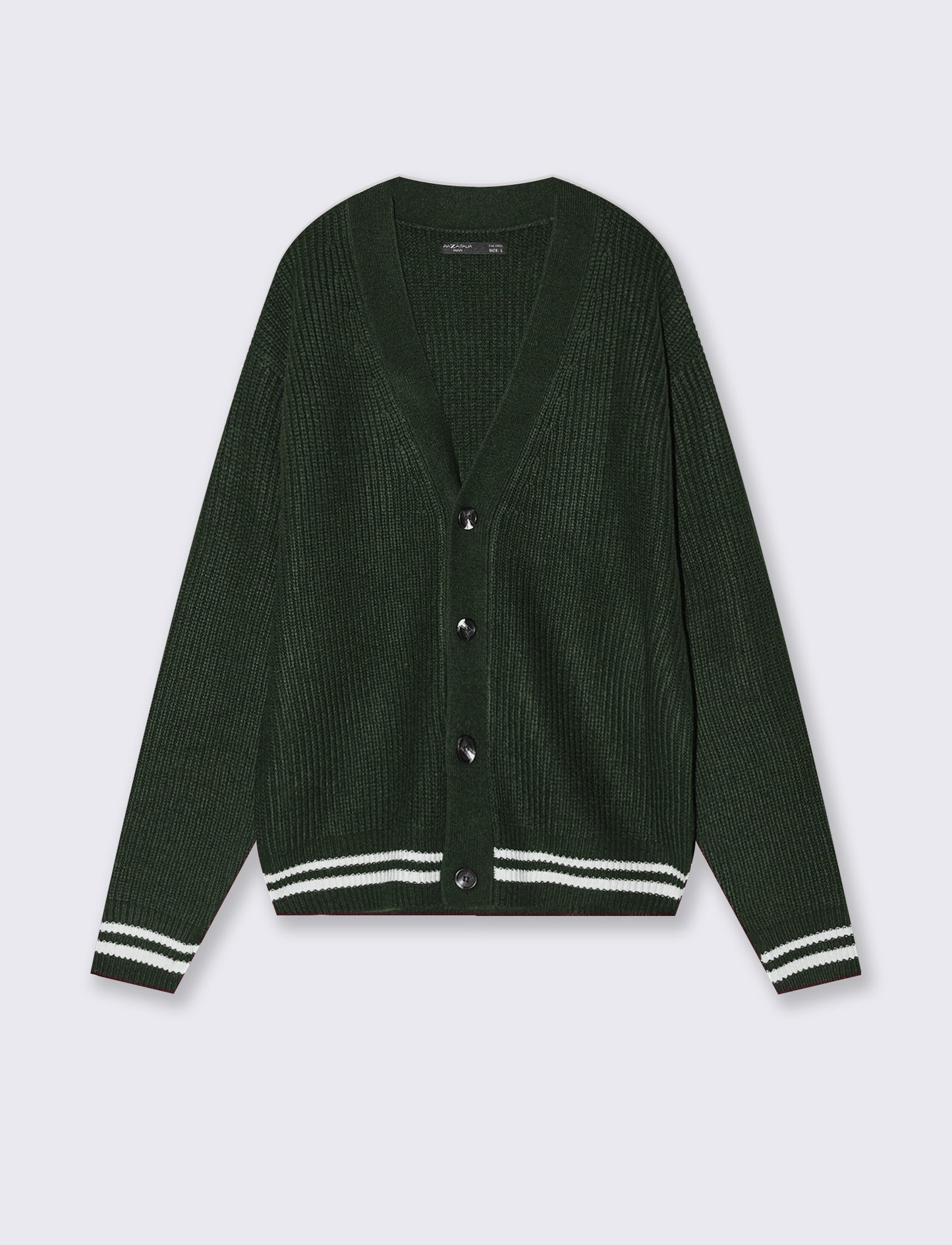 Maglia Cardigan con Bottoni e Contrasto - Verde scuro