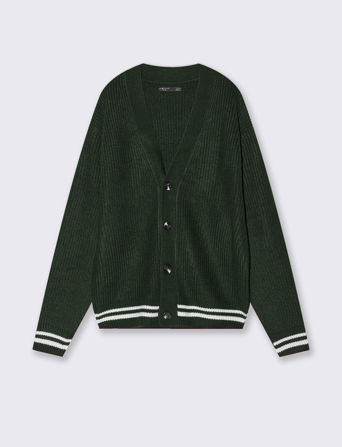 Cardigan Sweater with Buttons and Contrast - Green