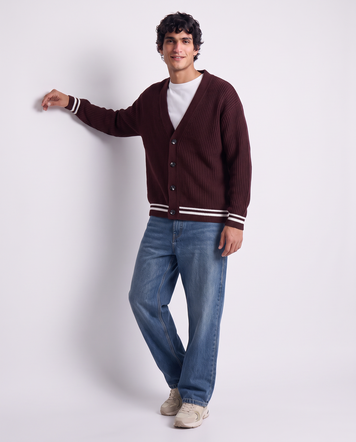Cardigan Sweater with Buttons and Contrast - Red
