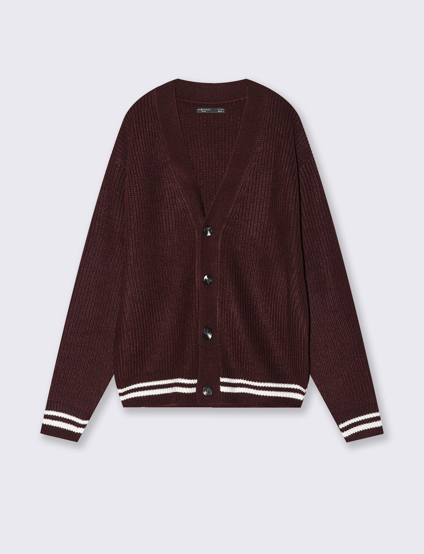 Maglia Cardigan con Bottoni e Contrasto - Bordeaux