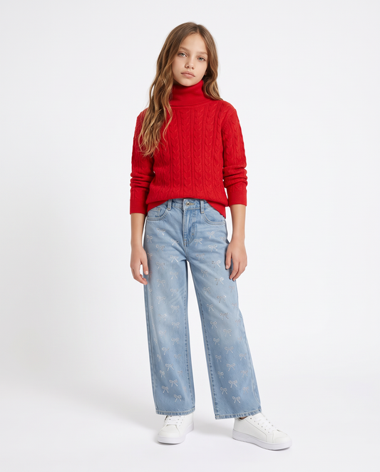 High neck sweater with soft braids - Red