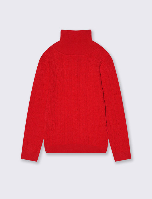 High neck sweater with soft braids - Red