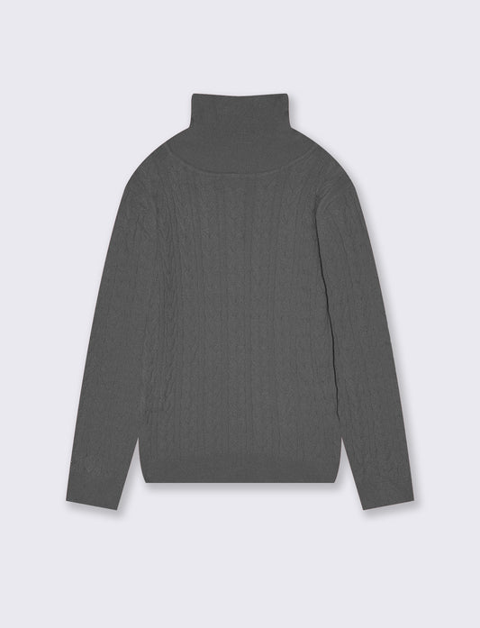 High neck sweater with soft braids - Grey