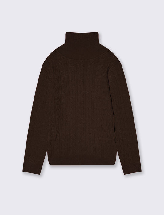 High neck sweater with soft braids - Brown